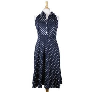 Vintage rockabilly 80s 90s black white polka dot halter shirt dress sz S M 5/6